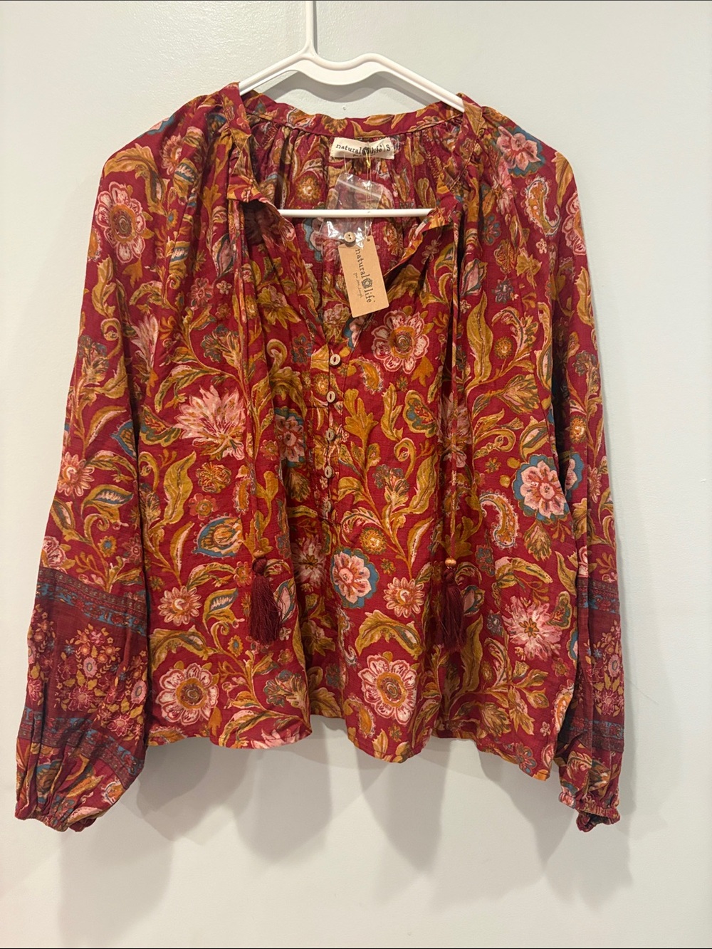 NATURAL LIFE Red Floral Paisley Peasant Blouse ptp 25 length 23